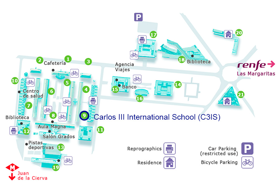Plano de situación de la escuela en el campus
