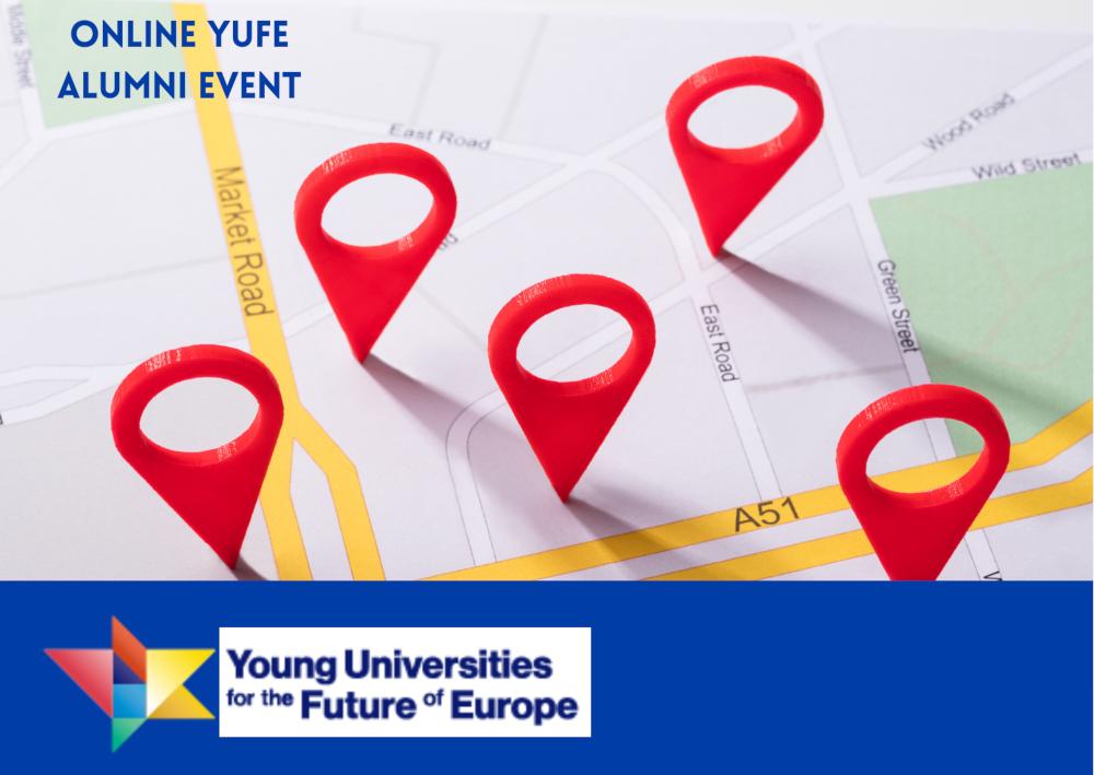 plano de ciudad con hitos en rojo y logo de YUFE