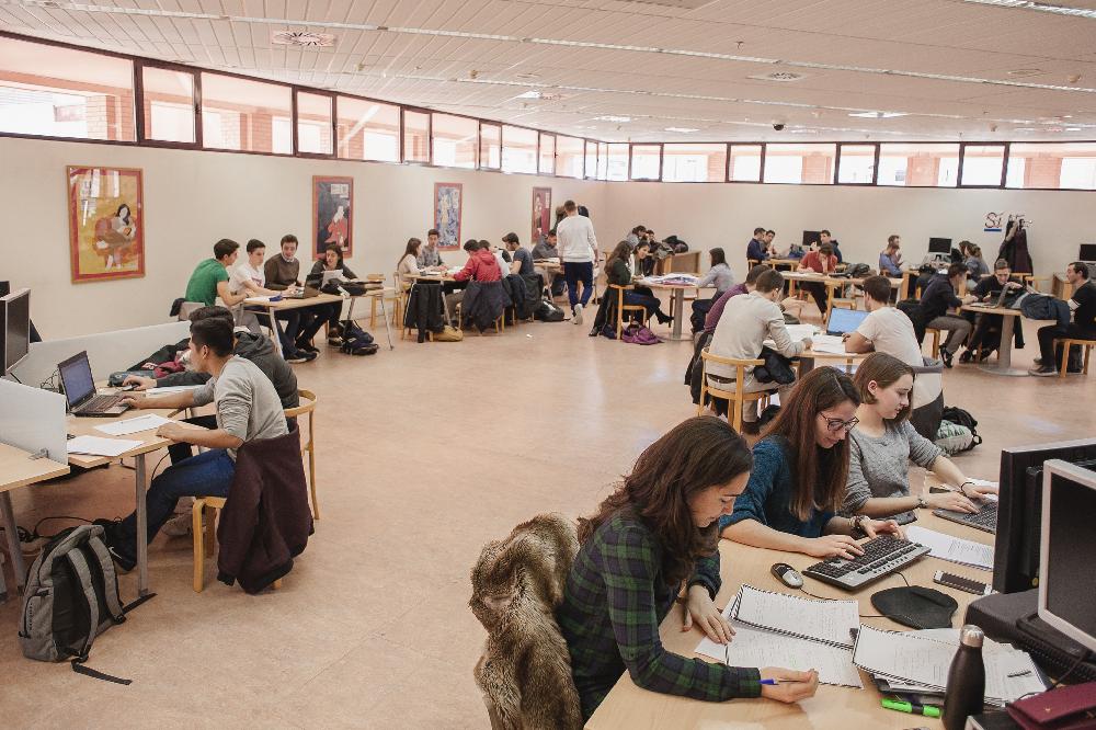 Zona de trabajo en grupos de la biblioteca de la EPS
