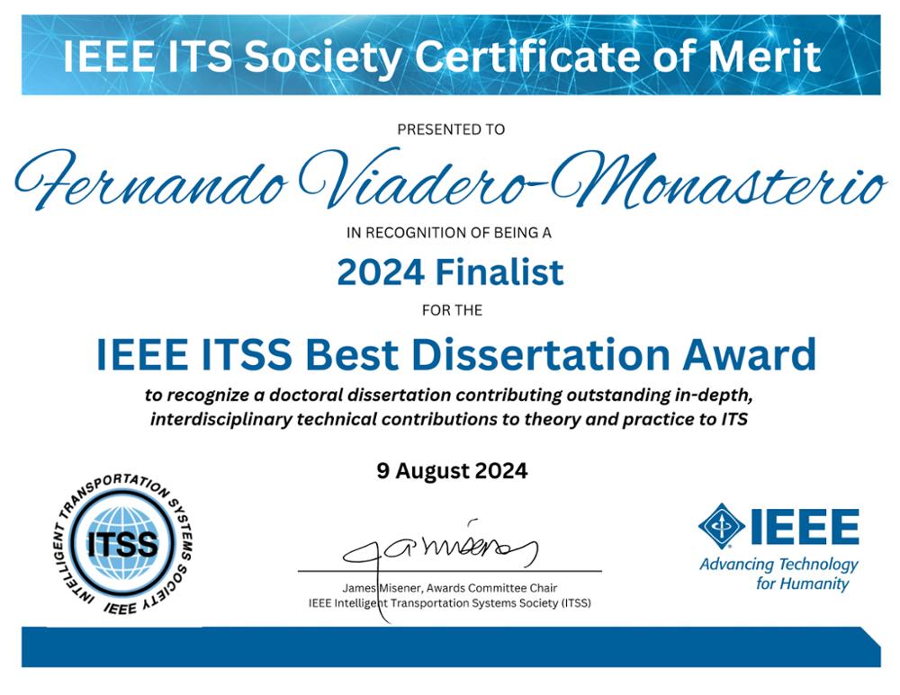 2024 Finalist IEEE ITS Best Dissertation Award Fernando Viadero-Monasterio