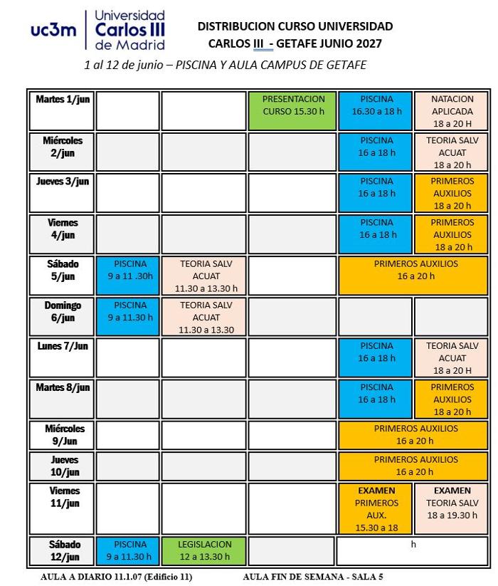 Horario socorrismo