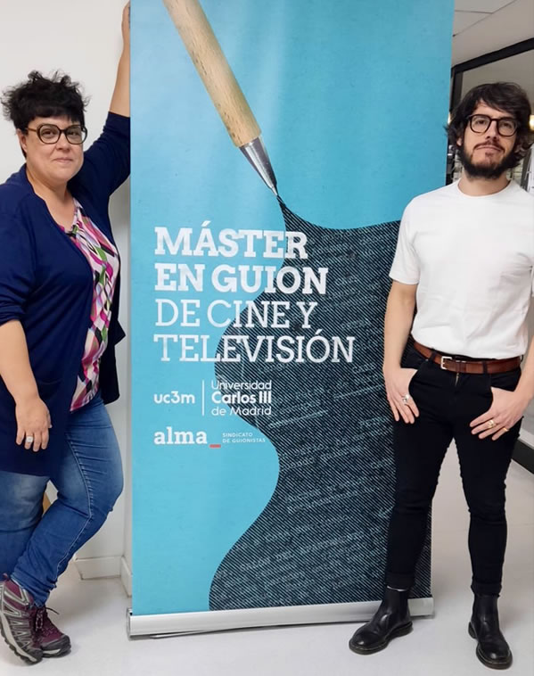Sara Antuña y Carlo de Pando en el Máster de Guion de Cine y Tv UC3M