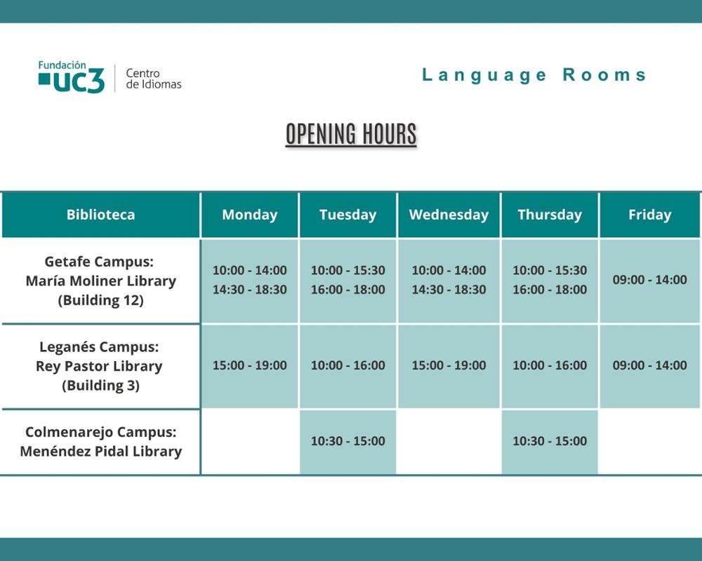 Opening hours Language Rooms