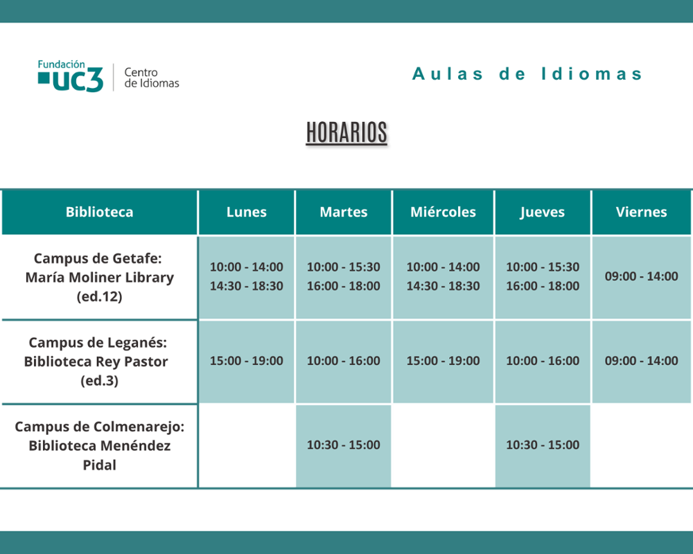 Horario aulas de idiomas