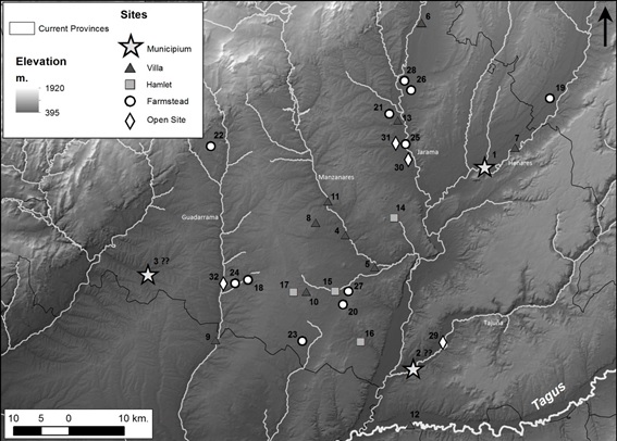 Mapa con la distribución de algunos de los yacimientos objeto de estudio dentro de nuestro proyecto