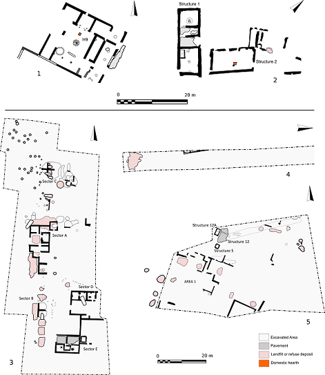 Planimetría de algunos de asentamientos rurales romanos objeto de estudio durante el proyecto