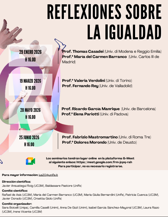 Cartel Ciclo de seminarios “Reflexiones sobre la igualdad”
