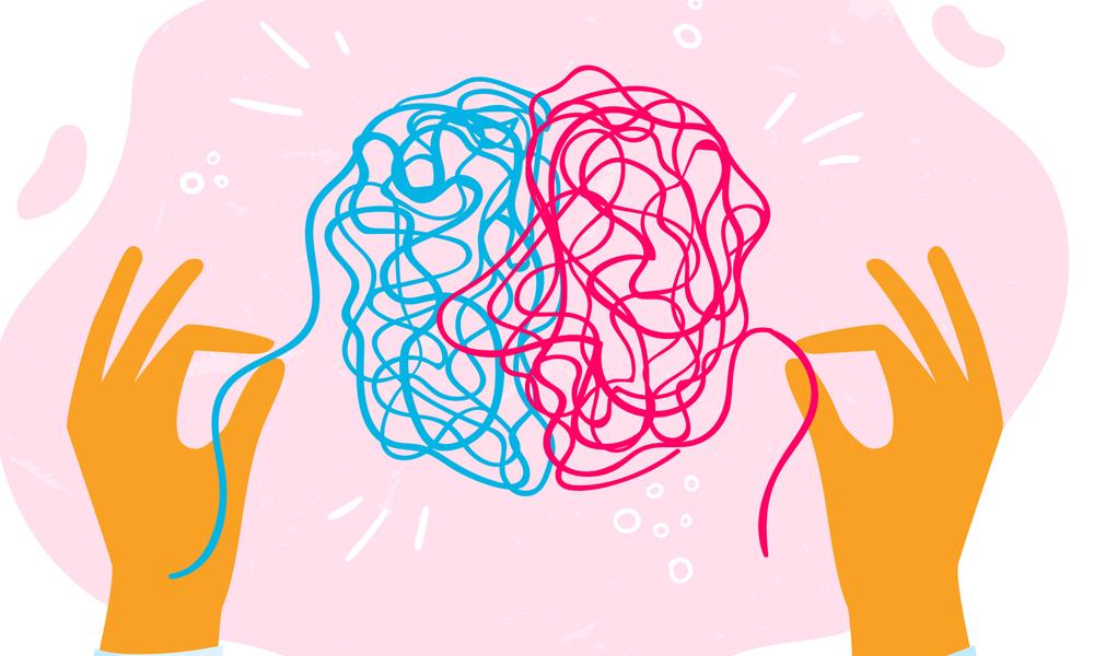 Dos madejas de hilo simulando el cerebro humano