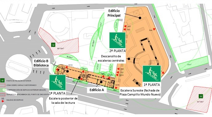 Plano sillas evacuación Madrid Puerta Toledo