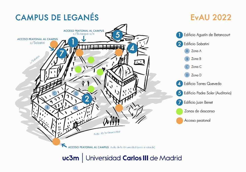 Mapa del campus de leganés y sus accesos