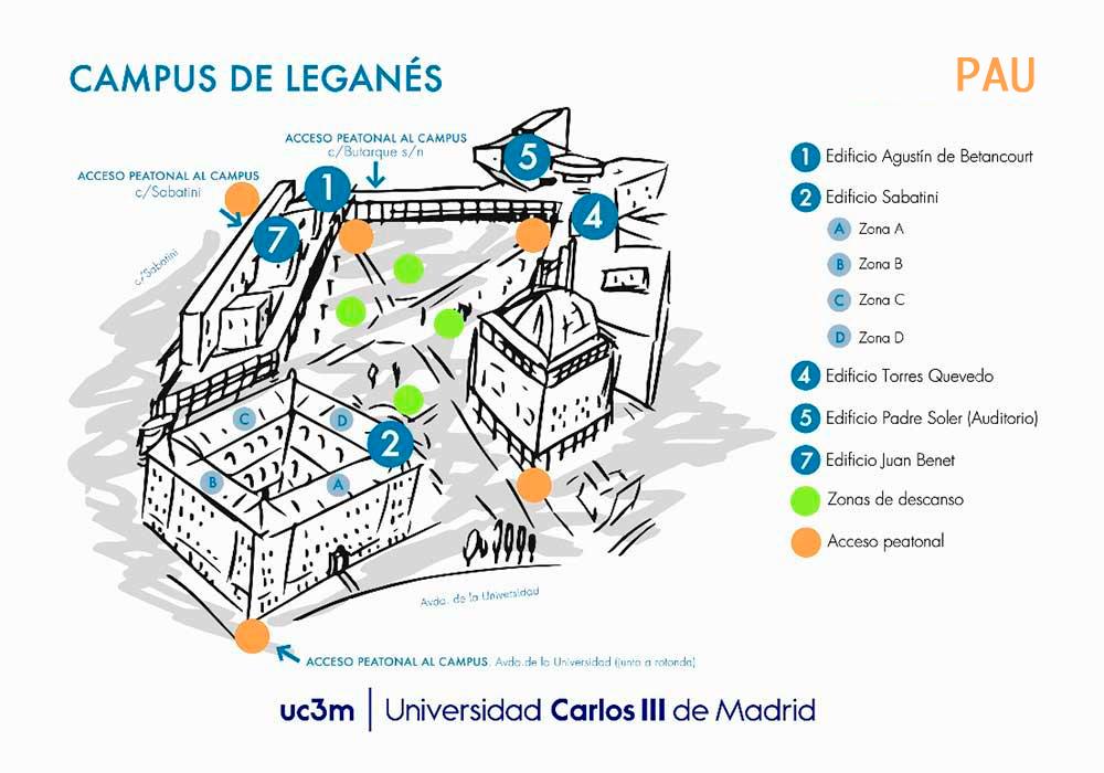 Mapa del campus de leganés y sus accesos