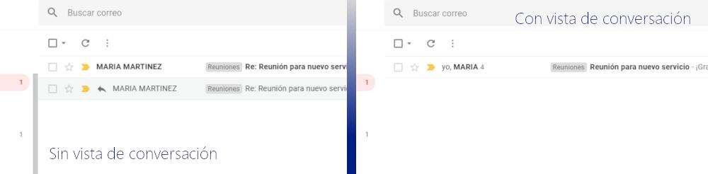 Imagen de GMail entre dos trabajadores con modo conversación DESACTIVADO