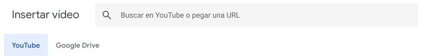 Panel para insertar vídeos en Presentaciones de Google
