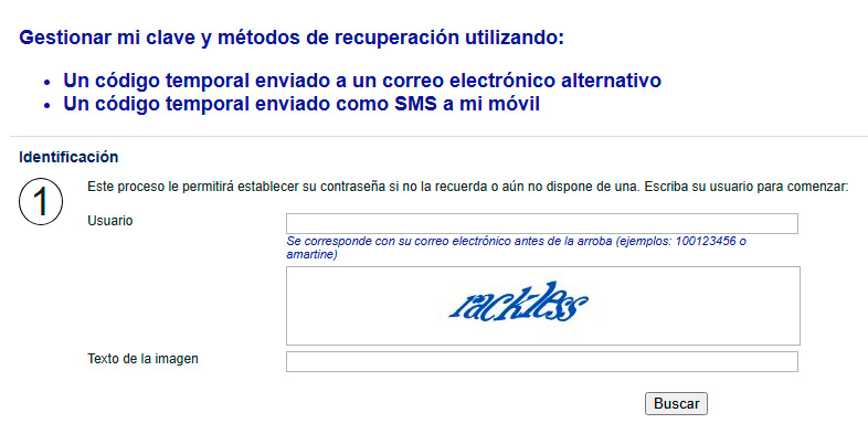 Interface recuperar contraseña