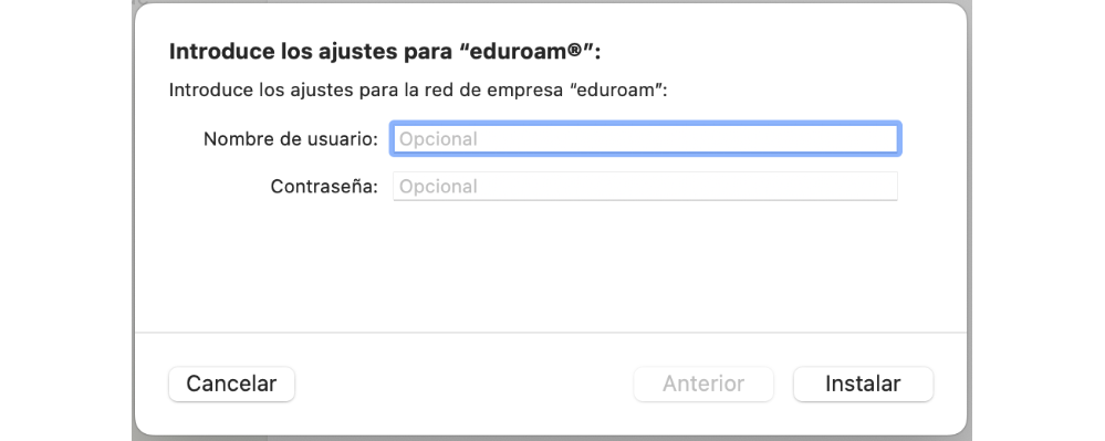 Opciones de conexión manual de red Wifi en Mac