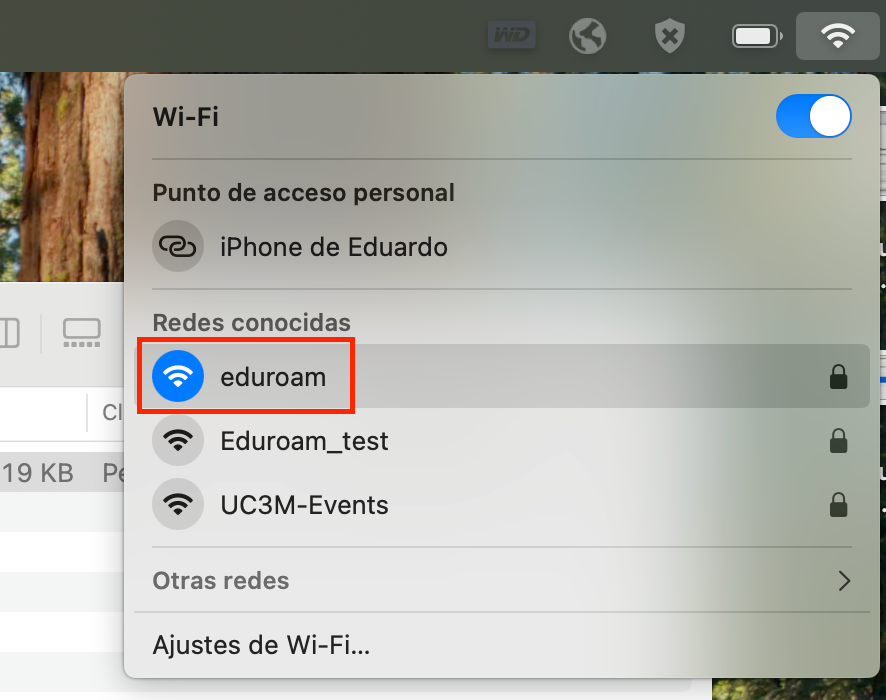 Opciones de conexión manual de red Wifi en Mac