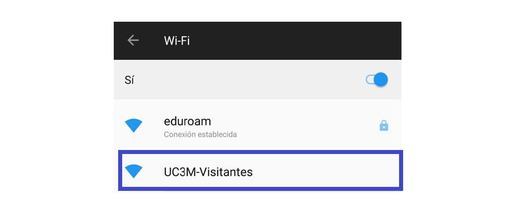 Wifi UC3M-Visitantes entre las redes disponibles