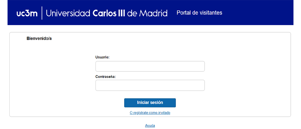 Wifi UC3M-Visitantes pantalla para introducir credenciales de inicio
