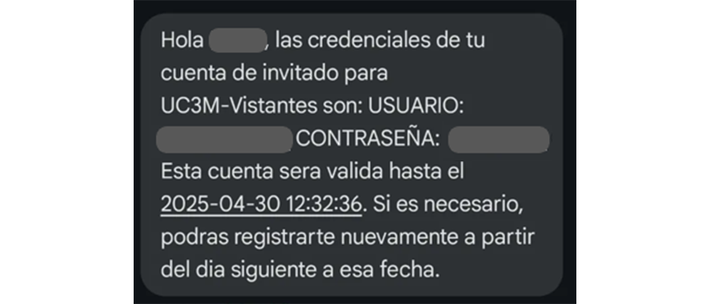 Wifi UC3M-Visitantes SMS con credenciales de acceso