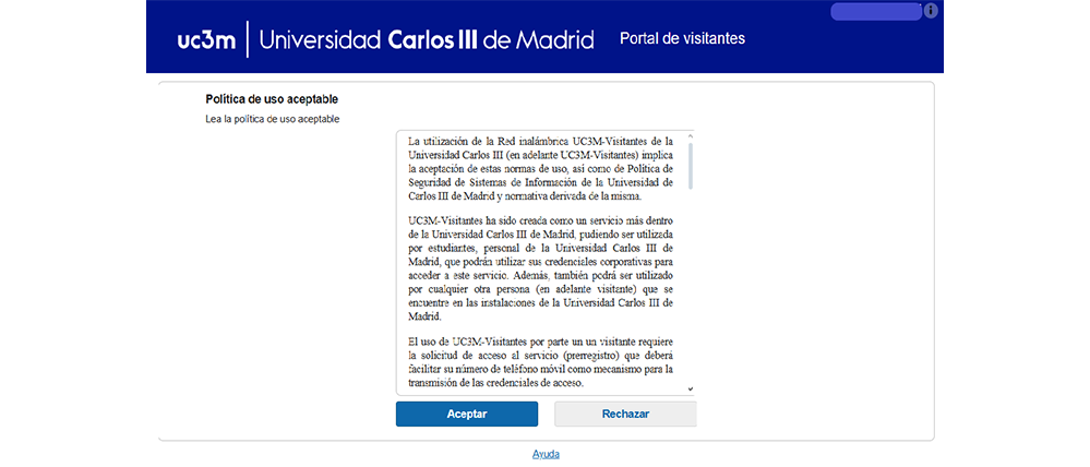 Wifi UC3M-Visitantes Política de uso