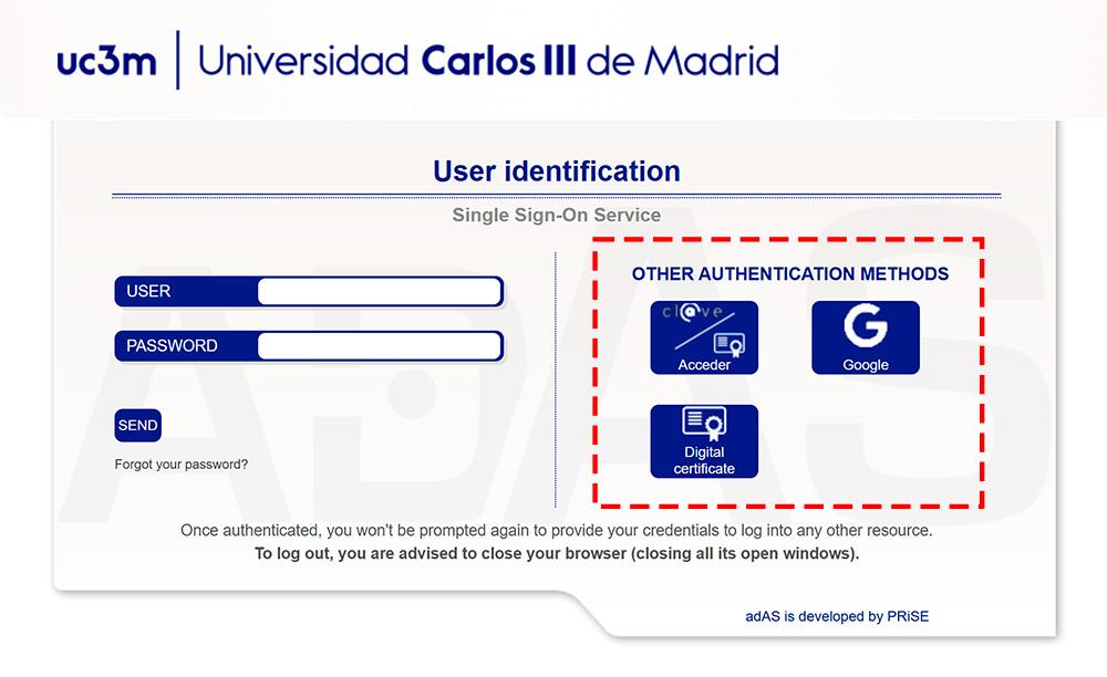 Interface de métodos de autenticación de usuario