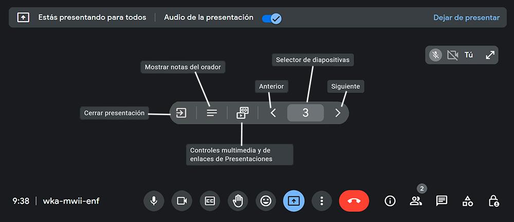 Capturas de pantalla del interface de Google Meet