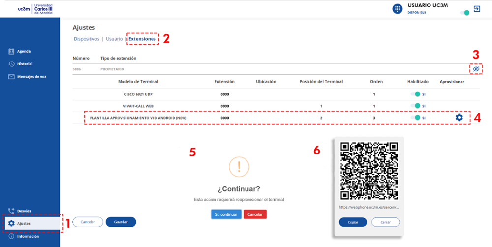 pasos para conseguir el código QR de aprovisionamiento en webphone