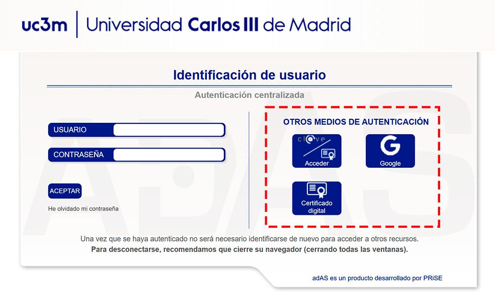 Interface de métodos de autenticación de usuario