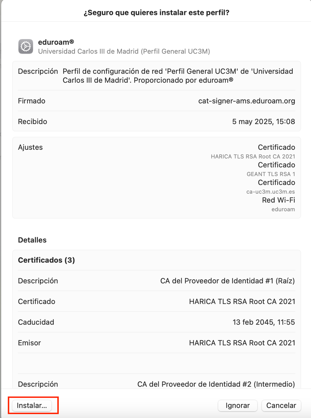 Opciones de conexión manual de red Wifi en Mac