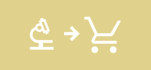 Icono representando un carrito de la compra al que se añade un microscopio
