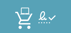 Icono representando un carrito de la compra y firma de aceptación