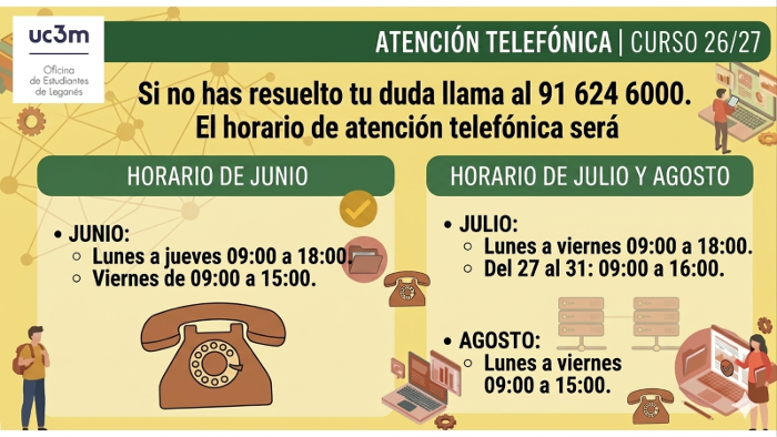 HORARIO ATENCIÓN TLEFÓNICA INCIDENCIAS DE MATRÍCULA CURSO 26-27