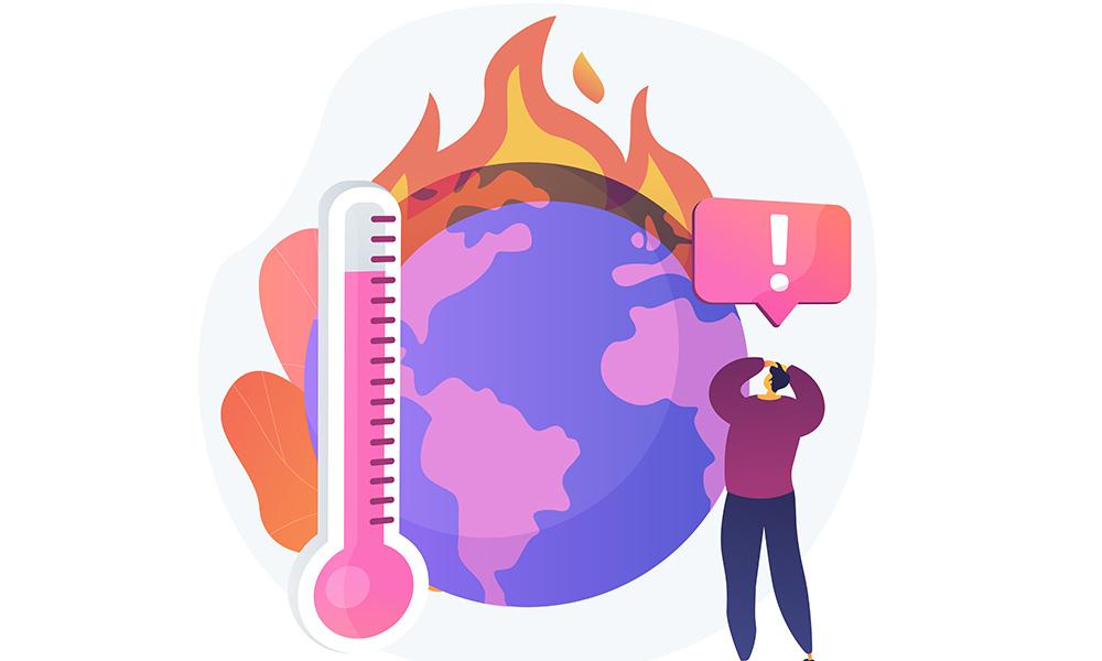 Dibujo de bola del mundo con termometro y ardiendo
