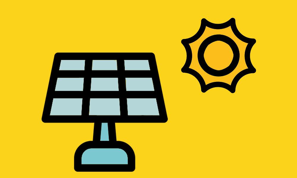 Dibujo de un panel solar junto a un sol