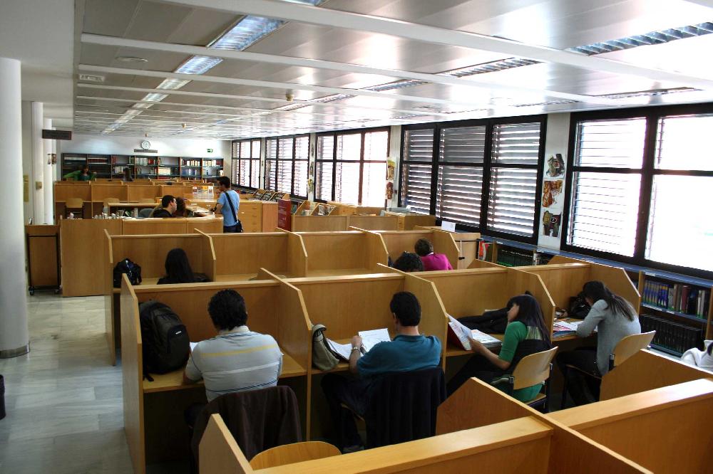 fotografía de un espacio de puestos de lectura individuales en la Biblioteca de Ciencias Sociales y Jurídicas