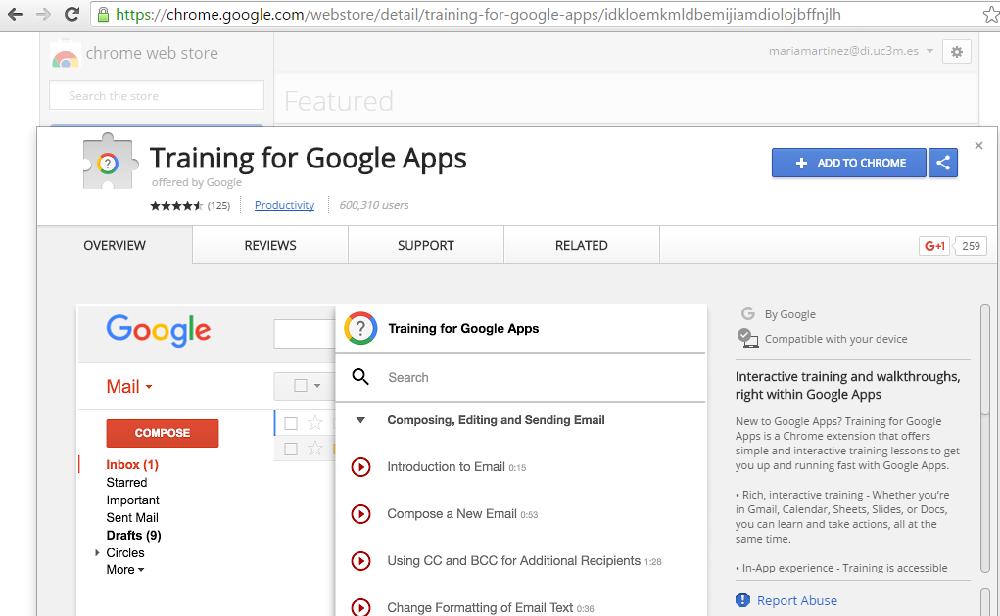 Extension de Training for Google Apps desde Chrome web store