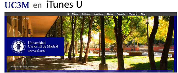 Pantalla principal del menu de iTunes U de la UC3M