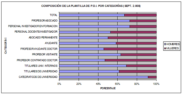 Gráfico de la composición de la plantilla de P.D.I por categorías