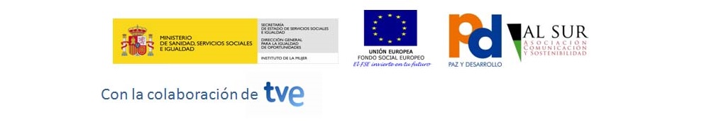 Logotipos del Ministerio de Igualdad, Fondo Social Europeo, Paz y desarrollo, Al Sur y Televisión Española.