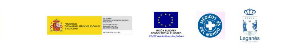 Logotipos del Ministerio de Igualdad, Fondo Social Europeo, Médicos del mundo y Ayuntamiento de Leganés