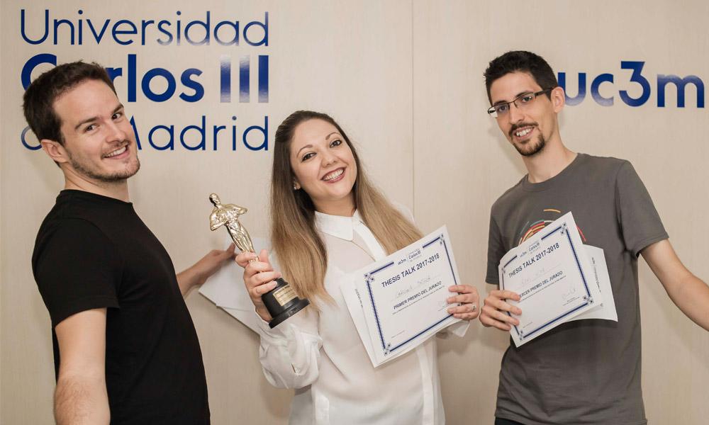 Los ganadores de Thesis Talk 2018, Juan Margalef, Carlina Ortega e Iñaki Úcar