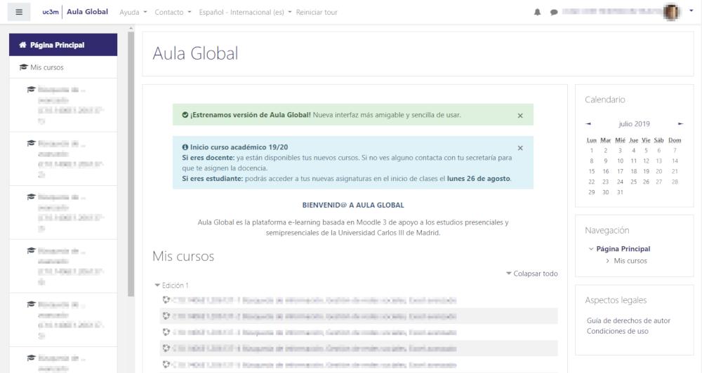 Captura de pantalla de aula global mostrando su nuevo interfaz