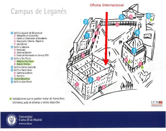 Imagen que muestra dónde está localizada la oficina internacional dentro del campus de Leganés