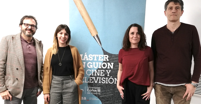 Roberto Goñi, Alba Lucio, Ángela Obón y Nico Romero en el Máster de Guion de Cine y TV