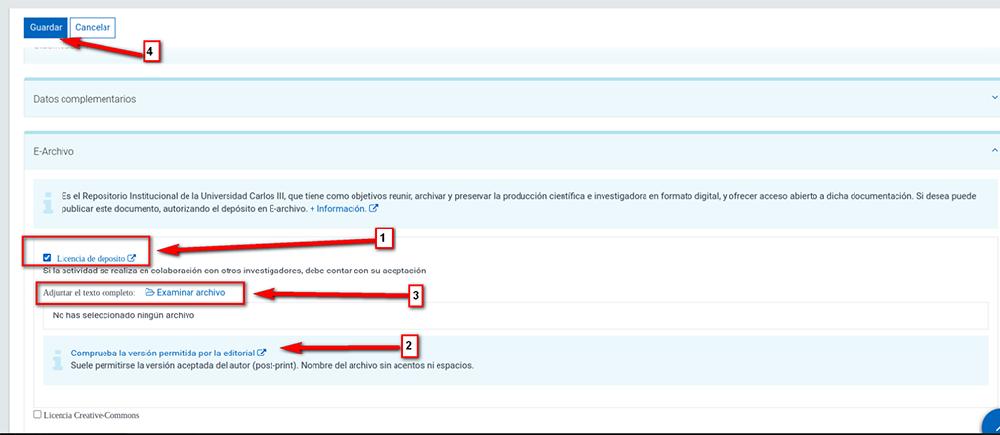 Pasos a seguir en UXXI para aceptar la licencia de depósito en e-Archivo