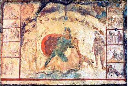 Representación de mitra en un fresco