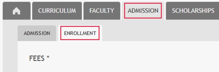 Screen cutout of the ENROLLMENT tab of a university master