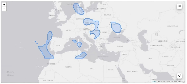 Imagen de la interfaz de prototipo en la que se aprecian las ECHO áreas en Europa