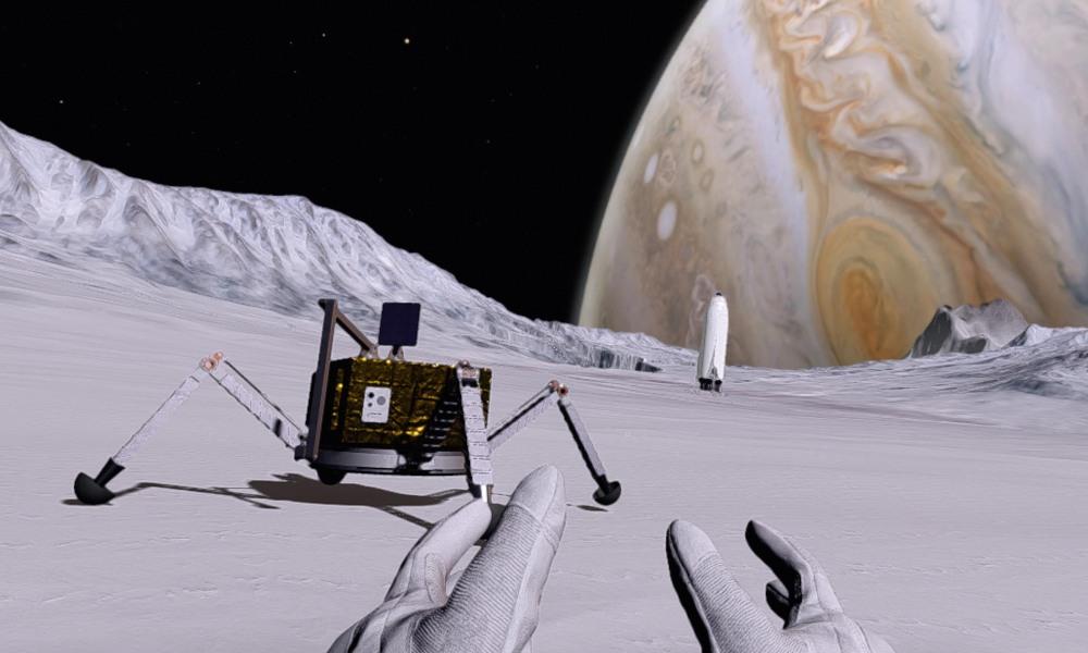 Fotograma de una de las simulaciones creadas en realidad virtual sobre una misión científica en Europa, una de las lunas de Júpiter.