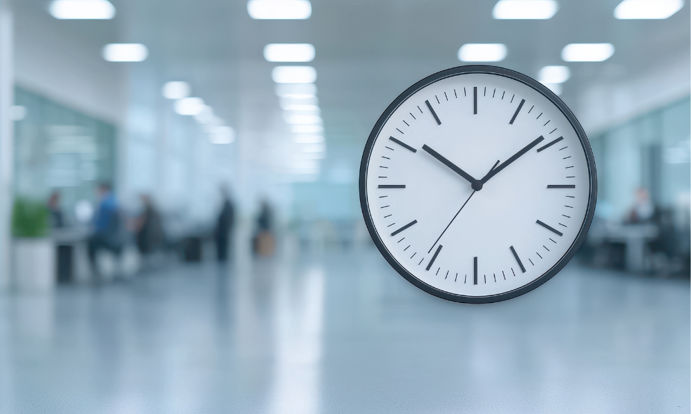Reloj en una oficina representando el tiempo de trabajo. 